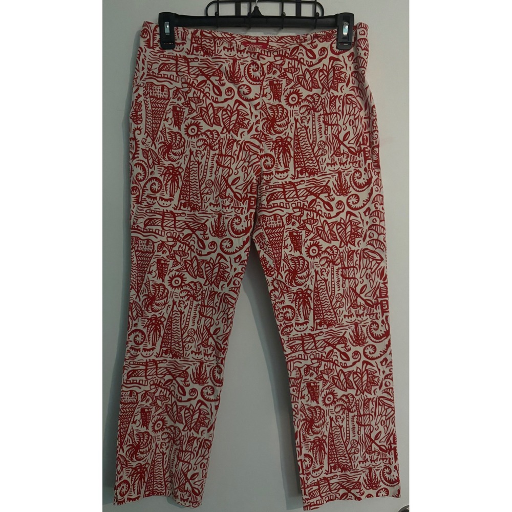 Vintage 90s ESPRIT Juniors 13/14 Red White Print  Side Zip Cotton Spandex Capris